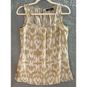 A.N.A Womens Tan & White Geometric Loose Fit Scoop Neck Tank Blouse Size XS
